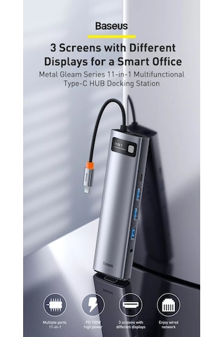 Baseus Metal Gleam 11in1 Multifonksiyonel Type-C Hub Dock Station