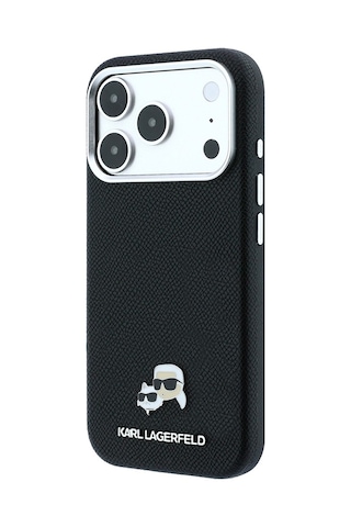 Apple Uyumlu iPhone 18 Pro Kılıf Karl Lagerfeld Lisanslı M-safe Özellikli K&c Heads Metal Logolu Pu Kapak Siyah