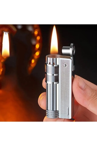 Premiumquality Tek Alevli Gümüş Metal Muhtar Çakmağı