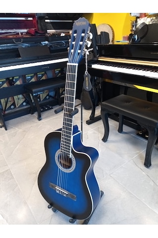 Ravenni Rcg-120 4/4 Klasik Gitar Tam Boy Kesik Kasa Kılıf+penaseti+kapo Hediyeli Mavi