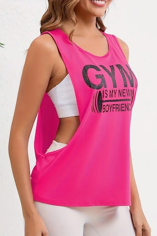 Ghassy Co. Kadın Gym Baskılı Nefes Alabilen Fitness Yoga Koşu Kolsuz Spor Atlet Fuşya