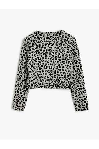 Koton Bluz Leopar Desenli Uzun Kollu Pencere Detaylı Bisiklet Yaka Gri Desenli 5wkg60034ak Gri