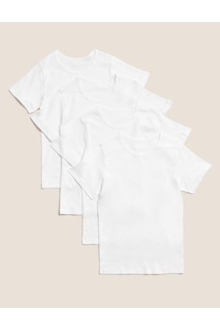 Marks & Spencer Saf Pamuklu 4'lü Atlet (2-16 Yaş) T71001409V Beyaz