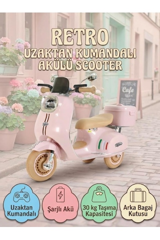 Vespera Pierro Uzaktan Kumandalı 6v Pembe Led Işıklı Arka Sepetli Çocuk Akülü Motor/scooter 3-6 Yaş