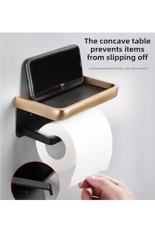 Skycity Banyo Tuvalet Kağıdı Tutucu - Siyah Altın Uzay Alüminyum - Dayanıklı Kalın Tasarım - Telefon Ve Küçük Eşya Depolama Rafı - Otel Ve Ev Kullanıma Uygun Diğer