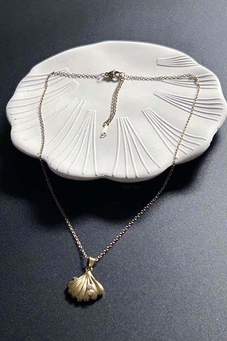 İncili, İstiridye Paslanmaz Çelik Kolye 410, Altın Renk Altın