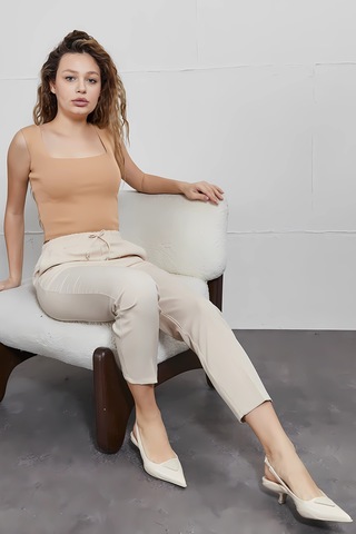 Fuval Moda Kadın Beli Lastikli Cepli Havuç Pantolon Bej - 836340442 Bej