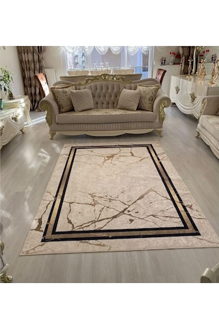 STY Home Krem Kaymaz Taban Makinede Yıkanabilir Halı (330345508)