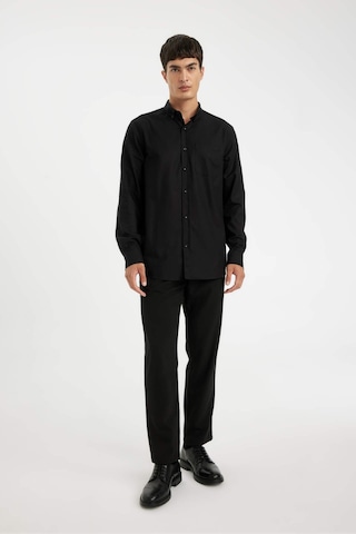 DeFacto %100 Pamuk Regular Fit Polo Yaka Oxford Basic Düz Uzun Kollu Siyah Gömlek A8028AX24AUBK81