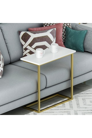 Narin Yan Sehpa, Metal Ayaklı Yan Sehpa, Ev-ofis - Beyaz/gold Beyaz/gold