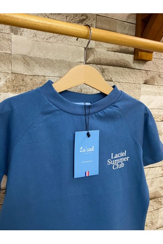 Laciel Paris Summer Clup Oversize Çocuk Tişört Petrol Mavi