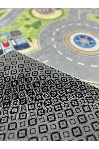 Kaymaz Tabanlı Ince Yıkanabilir Çocuk Halısı Trafik Çok Renkli