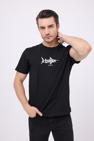 Marıne Tee Deniz Temalı Ribana Bisiklet Yaka Pamuk T-shirt-3136 SIYAH