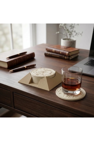 Riti Design Antik Mısır Temalı 3d Baskı 5'li Bardak Altlığı Seti + Piramit Stand