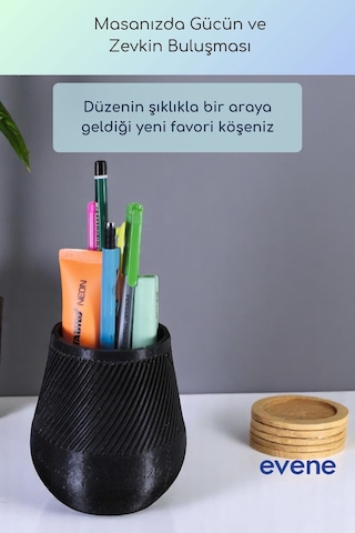 Kalemlik Masa Kalemliği Organizer Kalemlik Siyah Renk Model 89 Çok Renkli