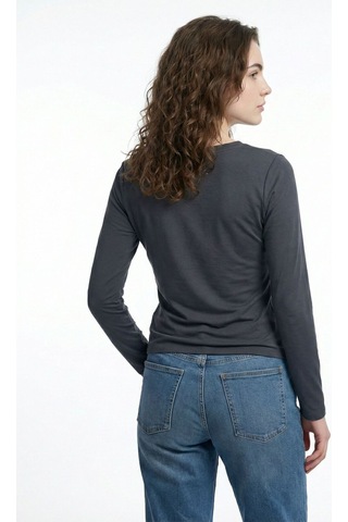 Slim Crop Fit Kadın Tshirt U.kol Antrasit