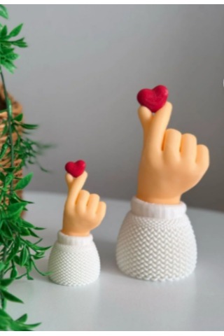 Kore Kalbi Korean Heart 2li Biblo Seti, Kalp Tutan El Sevimli Hediyelik, 9cm-14cm 0
