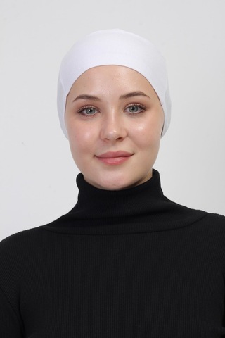Pratik Dikişsiz Bağlamalı Kaymayan Tesettür Bone Beyaz