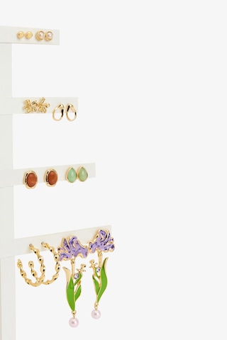 Penti Altın Rengi Mix Flower Küpe Seti Açık Gri