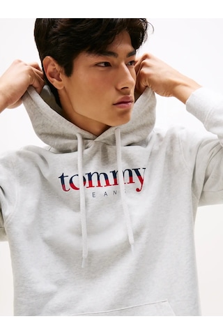 Tommy Hilfiger Tjm Reg Dna Hoodıe Gri Erkek Kapüşonlu Regular Fit Sweatshirt