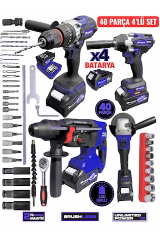 Schmıtzer 4lüset-m Pro 21v 40 Parça Şarjlı Akülü 3 Modlu Hilti Matkap Somun Sıkma Sökme Taşlama