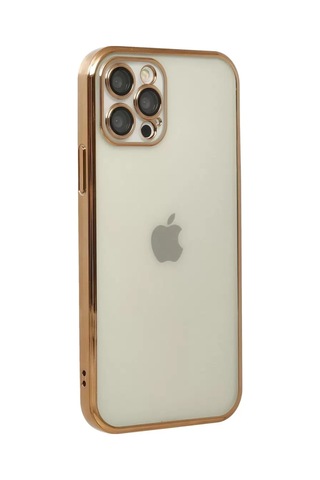 Apple iPhone Uyumlu 12 Pro Kılıf Lensli Silikon - Gold Çok Renkli