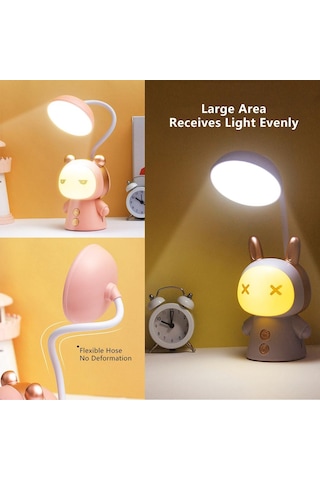 Mor Karikatür Usb Şarj Edilebilir Masa Lambası Çift Işıklı Led Lamba Öğrenci Çocuk Odası Okuma Masası Lambası Gece Lambası