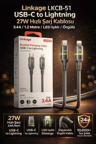 Lkcb-51 Usb-c To Lightning 27w Şarj Kablosu