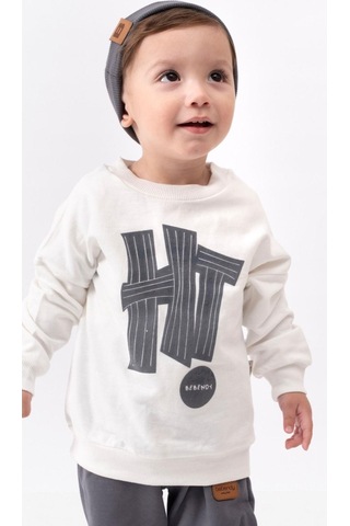 Bebicix Hi Baskılı Bereli Armalı Oversize Erkek Bebek Takım Gri