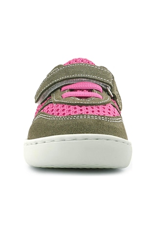 Rakerplus Bob Hakiki Deri Haki Yeşil Pembe Barefoot Cırtlı Lastikli Bebek Sneaker Ayakkabı Haki