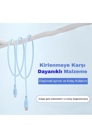 Omars OMCB011B 60W 3A Type-c To Type-c Silikon PD Hızlı Şarj Ve Data Kablosu Mavi 1 M