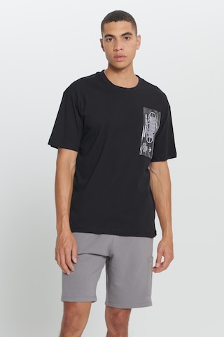 AC&Co / Altınyıldız Classics Erkek Sıyah Loose Fit Bol Kesim Baskılı Bisiklet Yaka Tişört Siyah