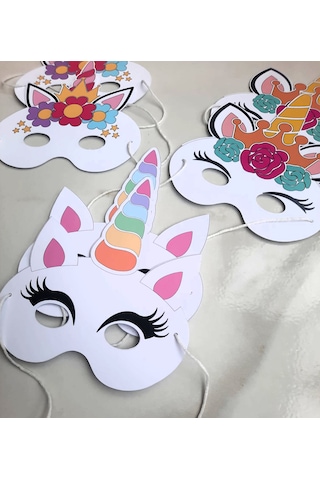 6 Adet Unicorn Tek Boynuzlu At Konsept Kağıt Parti Maskesi Unicorn Doğum Günü Süsü