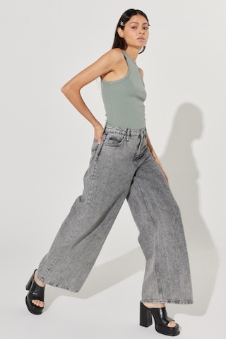 Lee Drew Fit Çok Yüksek Bel Geniş Paça %100 Pamuk Gri Kadın Jean Denim Kot Pantolon L32A003035 Gri