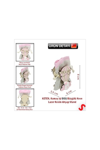 Ahşap Standlı 10cm X 8cm Kese, Pembe Uçan Balon - 1 Adet Renkli Çok Renkli