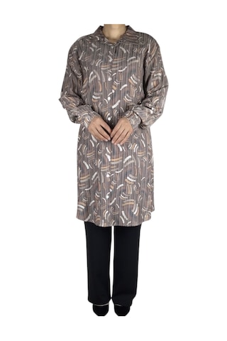 Kadın Önü Düğmeli Yakalı Kol Manşetli Gömlek Vizon