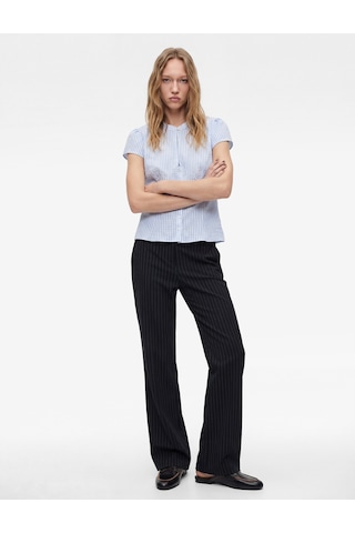 Koton Viskon Karışımlı Slim Fit Düğmeli İspanyol Paça Pantolon Lacivert Çizgili 6sal40088ık