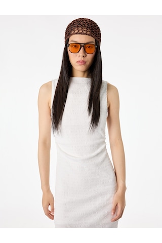 Koton Bürümcük Kolsuz Dik Yaka Midi Bodycon Elbise Ekru 6sal80003ık