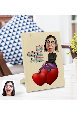 Kişiye Özel En Güzel Anne Karikatürlü Dekoratif Ahşap Çerçeve Mod