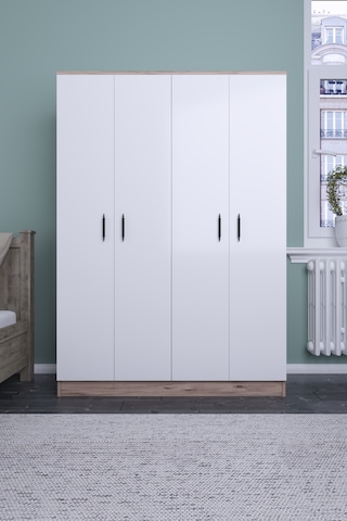 ABETEMOBİLYA Abete-4 Kapılı Ceviz -Beyaz Gardırop