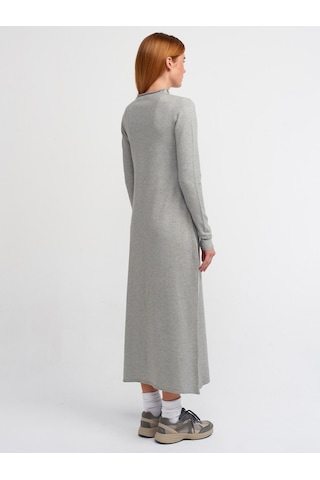 Dilvin Dik Yaka Önü Yırtmaçlı Triko Elbise Gri