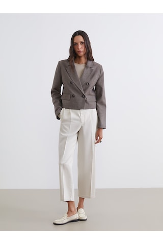 Lcw Vision Kahverengi Kazayağı Desenli Crop Kadın Blazer Ceket