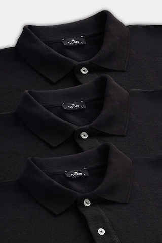 Tudors Erkek 3'lü Paket Siyah Slim Fit Dar Kesim Pamuklu Düz Pike Polo Yaka Tişört-32832 Siyah