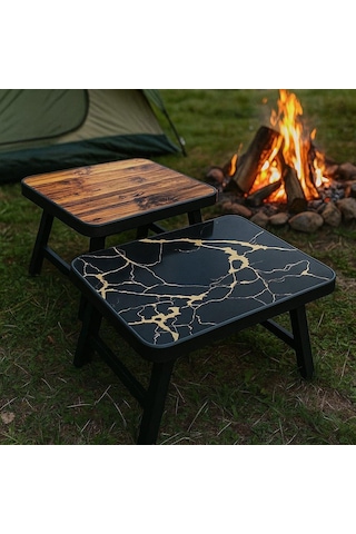 Deconox Mini Katlanır Kamp Masası Abs Plastik Taşınabilir Piknik Masası Hafif Ve Kompakt Balkon, Bahçe Ve Kamp Masası Suya Dayanıklı Ve Kolay Kurulum 50cm 36cm 38cm Beyaz Mermer Açık Ceviz