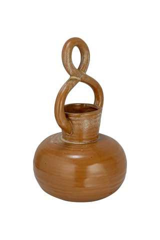 Bloomingville Yuvarlak Dekoratif Taş Vazo, Bükülmüş Sap Ve Reaktif Sır, 21.6 Cm, Kahverengi Genel