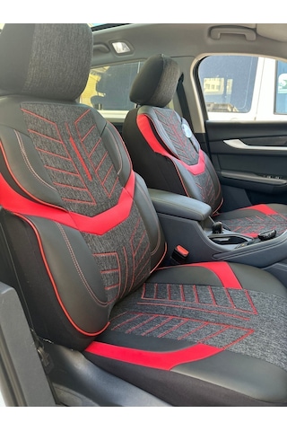 Argalı Volkswagen Caddy Araca Uygun Oto Koltuk Kılıfı Üniversal Keten Ve Suni Deri Cepli Oto Koltuk Kılıf Kırmızı