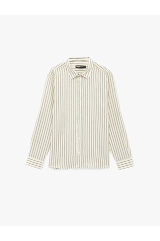 Koton Klasik Yaka Regular Fit Uzun Kollu Pamuklu Çizgili Gömlek Lacivert Çizgili 6sam60097hw 7s2