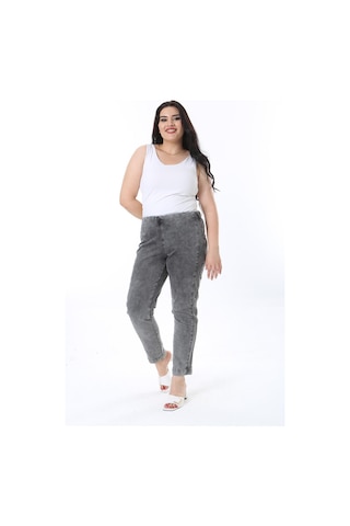 Şans Kadın Büyük Beden Füme Yıkama Efektli Beli Lastikli Kot Tayt Pantolon 65n38269-füme Füme