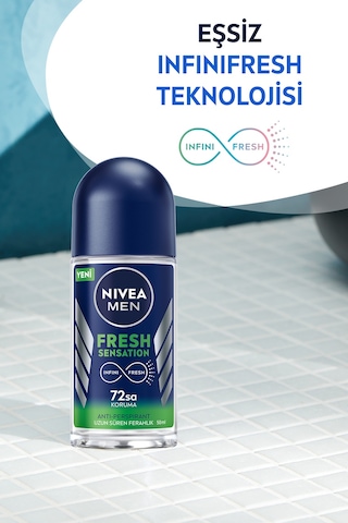 Men Erkek Roll-on Deodorant Fresh Sensation 50ml, 72 Saat Anti-perspirant Koruma, Uzun Süreli Koruma