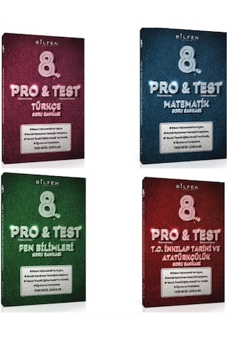 Bilfen Pro&test 8. Sınıf Türkçe - Matematik Ve Fen Bilimleri Ve İnkilap Soru Bankası 4 Kitap